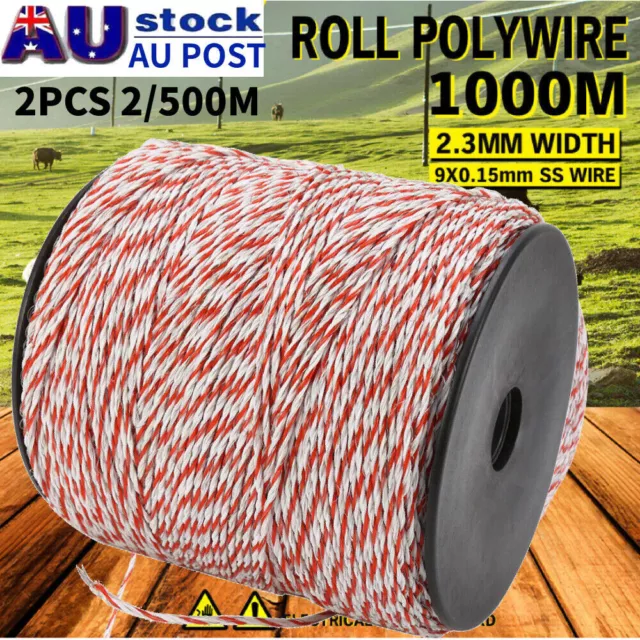 1000M Roll Polywire Electric Fence Stainless Poly Wire Energiser Insulator AU.