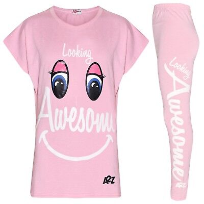 Kids Girls Tops Baby Pink Looking Awesome Print Designer's T Shirt & Legging Set