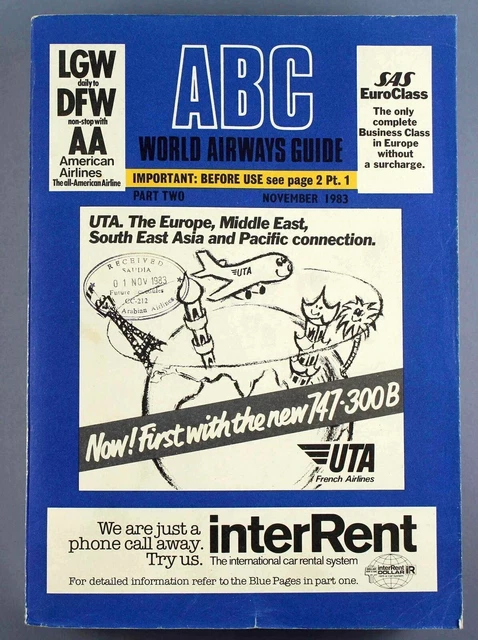 ABC WORLD AIRWAYS Guide November 1983 Airline Timetable Part Two Blue ...