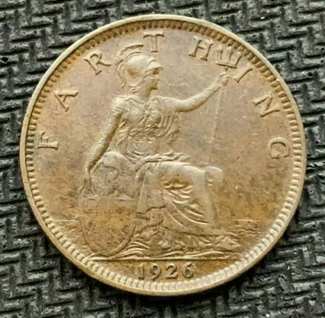 1926 UK 1 Farthing Coin AU UNC  High Grade World Coin   #C1339