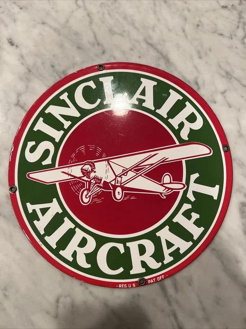 Vintage Sinclair Aircraft Porcelain Gasoline Service Station Airplane Sign