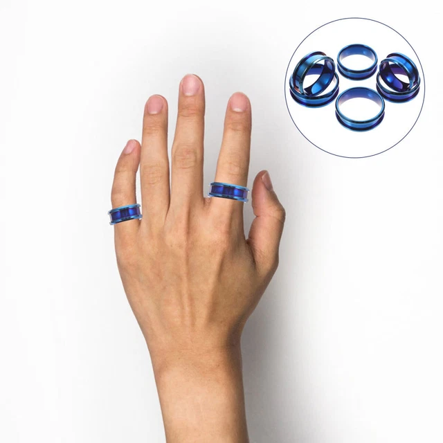 6 piezas Anillos para dedos en blanco con banda de acero inoxidable acanalado metal liso