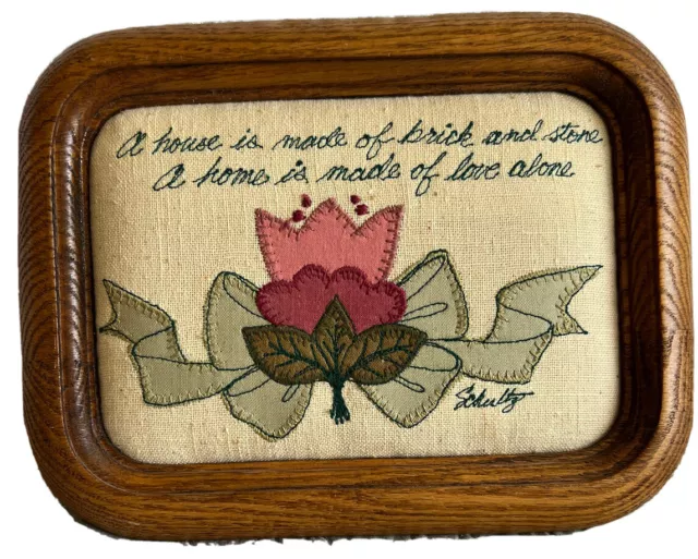 Handmade Vintage Cross Stitch Finished Framed Padded Quote Schultz Home Love