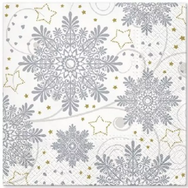 Paper Luncheon Napkins Decoupage Two Individual Christmas Snowflakes Silver