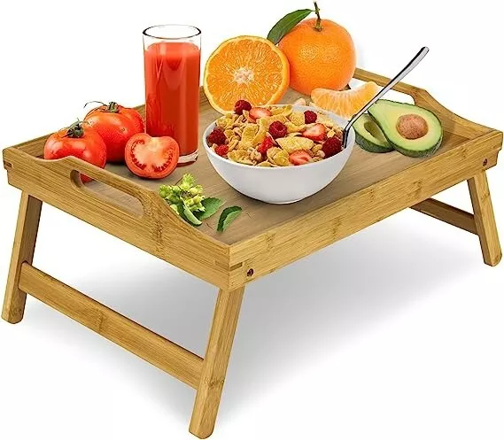 Bamboo Wooden Bed Tray With Folding Legs Serving Breakfast Lap Tray Table Mate