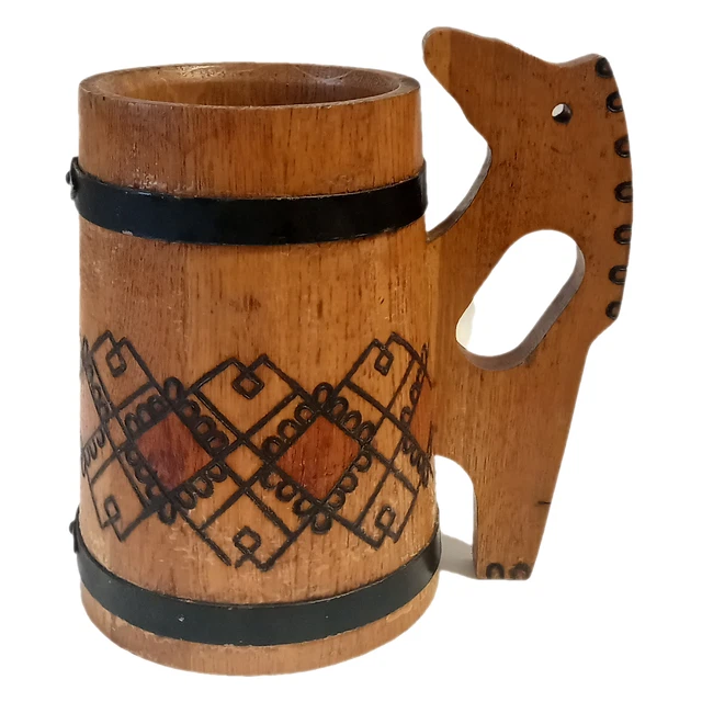 💥Vintage Large Wooden Mug Beer Mug Old Beautiful USSR 19th Century