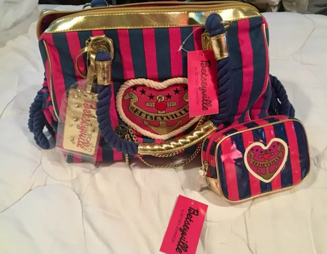 New W/Tags Betsey Johnson-BetseyVille Sailor Girl Canvas Satchel & Makeup Case