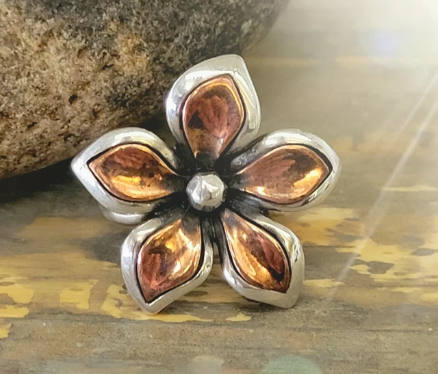 retired-rare-james-avery-copper-flower-ring-with-sterling-silver-size-5