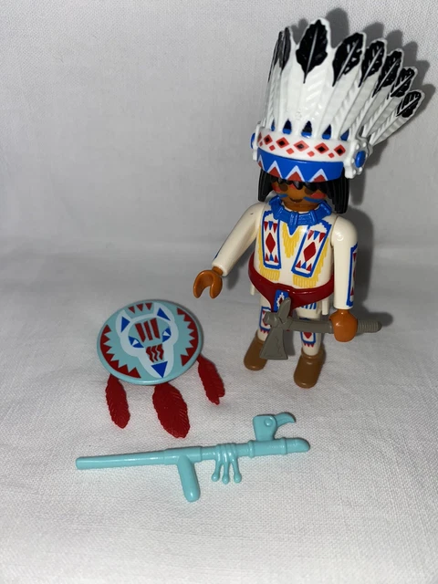 Figurine PLAYMOBIL Western - Chef Indien Homme Avec Vêtements Beige Et Collier Jaune - Réf. 3395 - Occasion