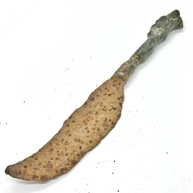 Authentic Ancient Roman Empire Iron Knife Blade Artifact Bronze Cast Handle — C