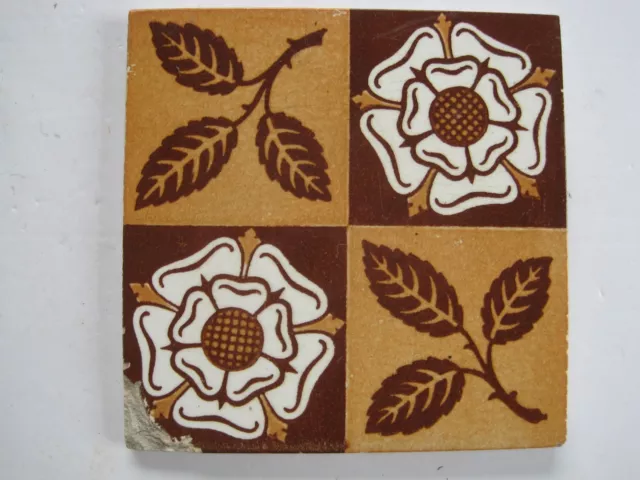 ANTIQUE VICTORIAN MINTON HOLLINS AESTHETIC TUDOR ROSE WALL TILE c1875-1910