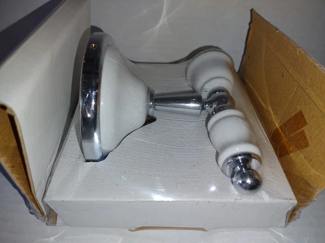 NEW Coat Hat Robe Double Hook Hanger Polished Chrome Finish White Ceramic Knobs 4