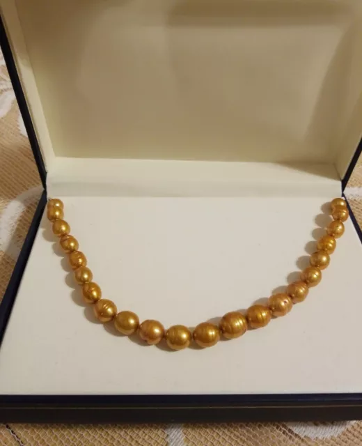 Honora Gold Ringed/Barrel Pearl Knotted Necklace Sterling Silver Clasp 18" NIB