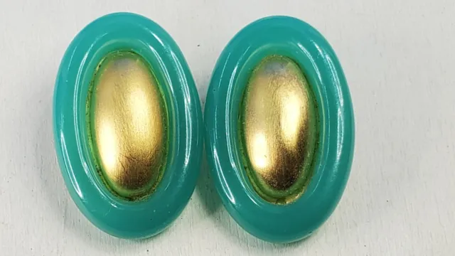 GIVENCHY Earrings Simulated Jade Clip On Gold Tone @ trueblue0080 - d67