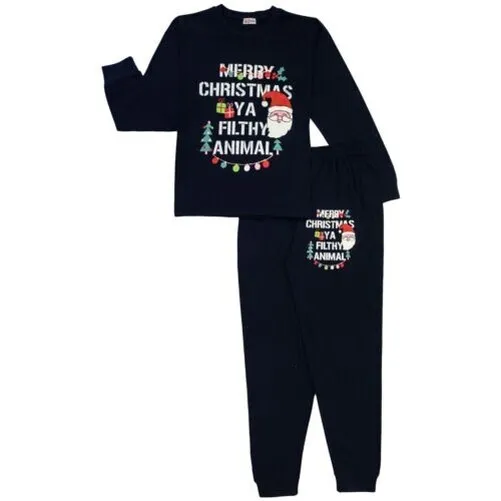 Kids Girls Boys Christmas Pyjamas Navy Ya Filthy Animal PJs Xmas Set Lounge Suit