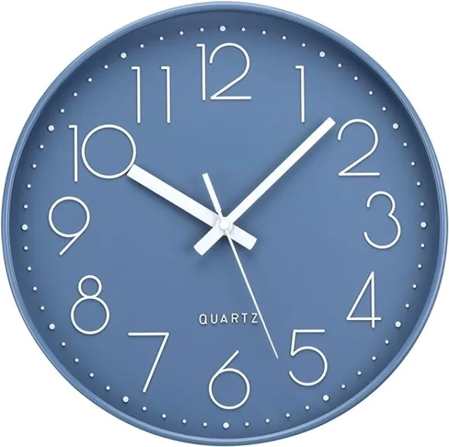 Wall Clocks Modern Non-Ticking Silent 12 Inch Quartz Blue Clock Battery Operated