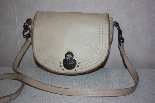 Sac Besace En Cuir Beige Clair TEXIER - Bandoulière, Occasion Très Bon état