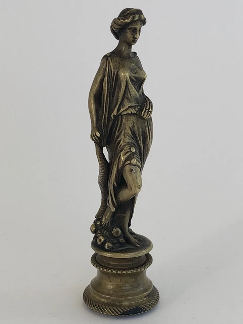 Superbe ancien SCEAU CACHET BRONZE XIXe FEMME À L’ANTIQUE à la CORNE D’ABONDANCE