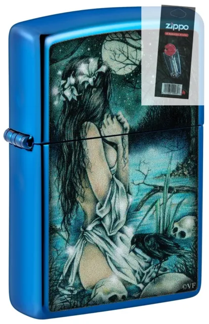 Zippo 49764 Victoria Frances Design High Polish Blue Lighter + FLINT PACK