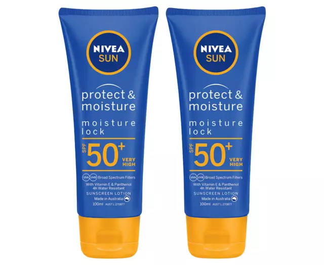 2 x Nivea Sun Protect & Moisture Moisture Lock Sunscreen Lotion SPF50+ 100mL