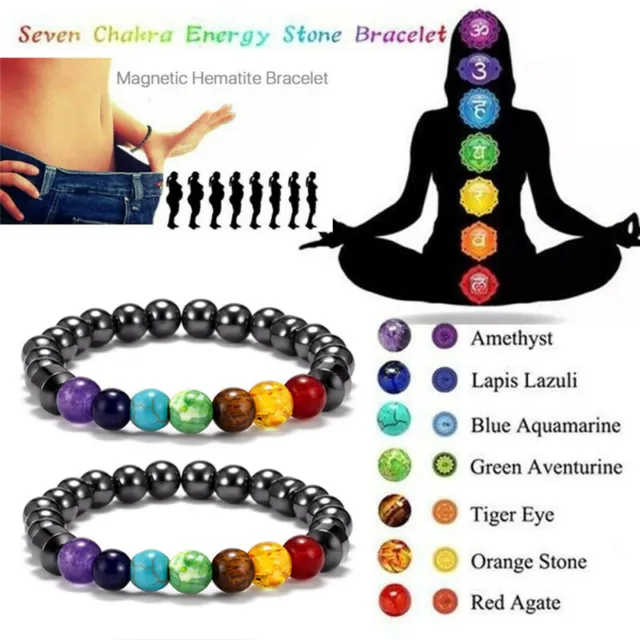 1-5pcs Natural Stone Hematite 7 Chakra Bracelet Healing Balance Bead Pain Relief