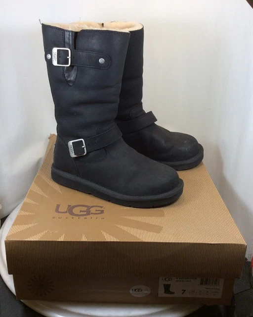 Genuine UGG Black Leather Mid Calf Kensington Boots 5678 Size 7 W/ Box Genuine UGG Black Leather Mid Calf Kensington Boots 5678 Size 7 W/ Box