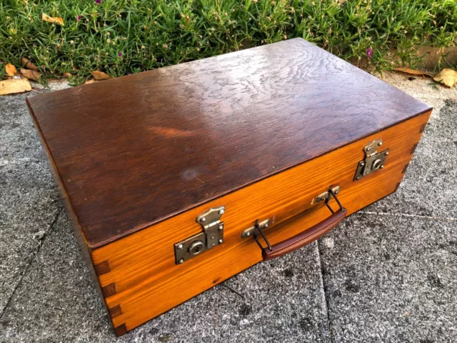 belle et ANCIENNE BOITE CAISSE  valise EN BOIS  rangement  VINTAGE 3