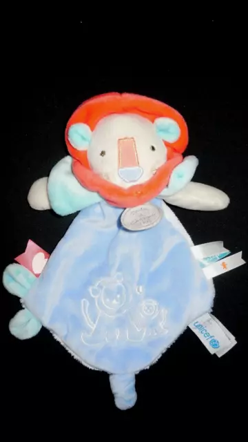 DOUDOU ET COMPAGNIE plat lion bleu blanc orange étiquettes UNICEF