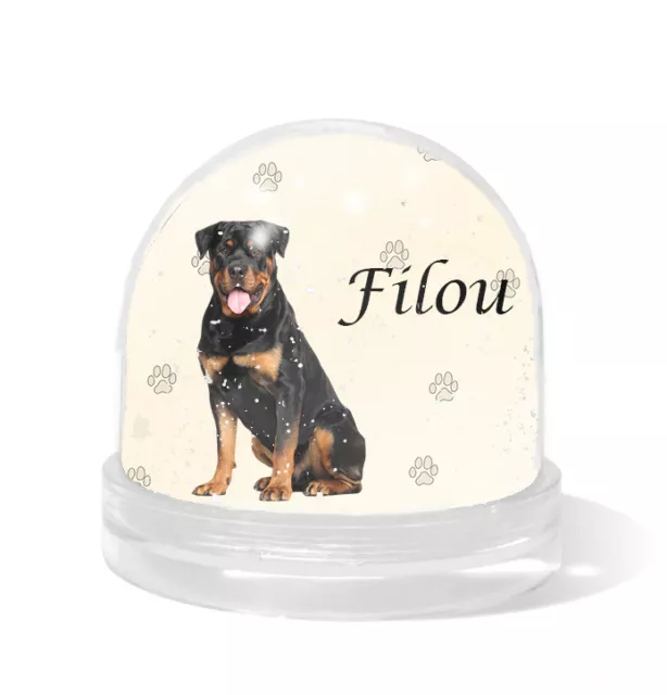 Boule à neige personnalisée chien rottweiler personnalise avec nom réf 08