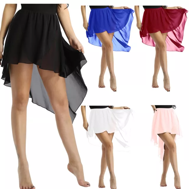 Women Asymmetrical Sheer Wrap Tutu Skirt Side-Dip Leotard Ballet Dancewear Dress