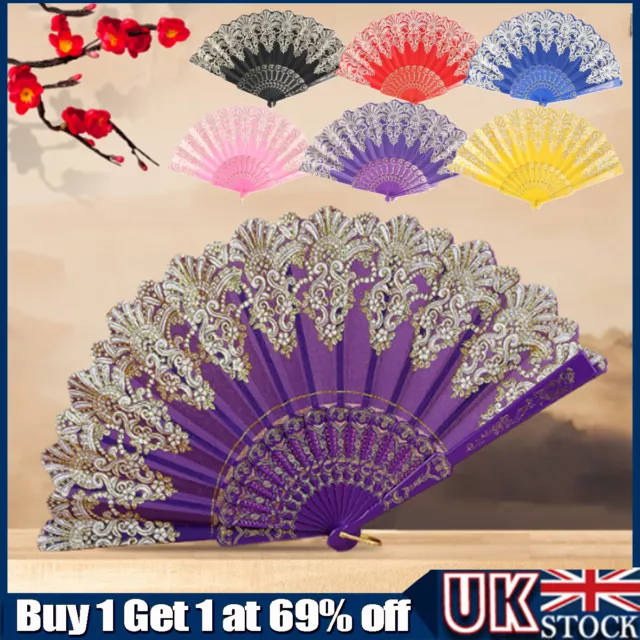 New Chinese Hand held FAN Silk Folding Spanish Style Flower Dance Party Wedding