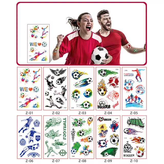 10 Sheets Kids Temporary Tattoos Football Soccer Fan Fake Tattoo Stickers G1