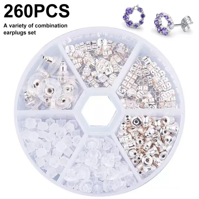 260Pcs Earring Backs Set Silicone Metal Earring Backs with Box 5 Styles PD