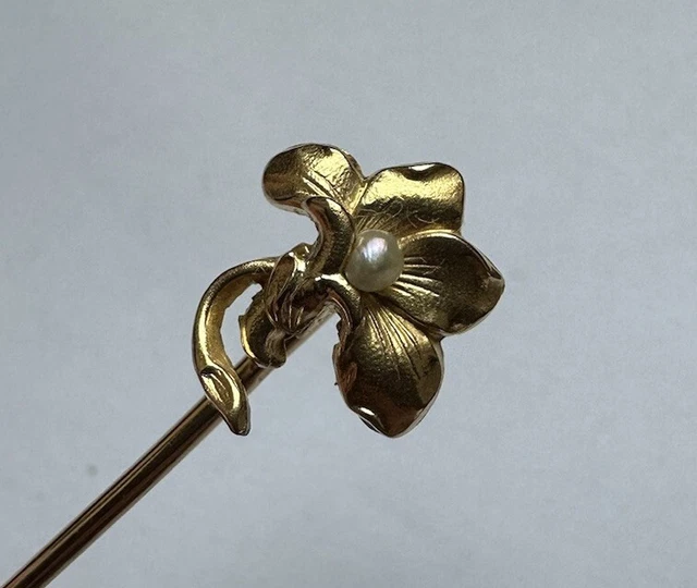 Épingle à Cravate Art Nouveau - Plaqué Or Avec Perle - Marque Fix - Occasion