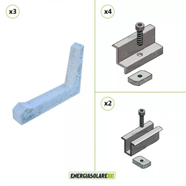 Kit Struttura 2 Pannelli Solari 35mm Blocchetto cemento Zavorra 30° Tetto Piano