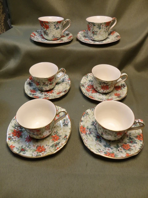 6 Royal Winton Grimwades Christmas Chintz Teacup Saucer