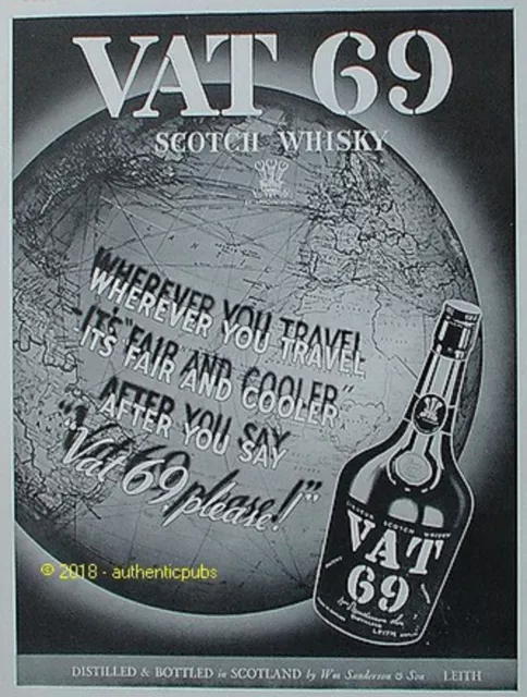 Publicite Vat 69 Scotch Whisky Leith Mappemonde Terre De 1937 French Ad Pub