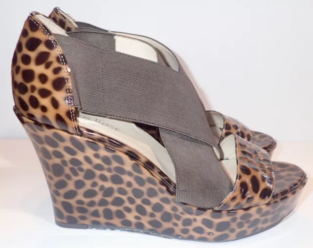 Taryn Rose Sawyer Platform Wedge Shoes Leopard Print Patent Leather 8.5   JC0497