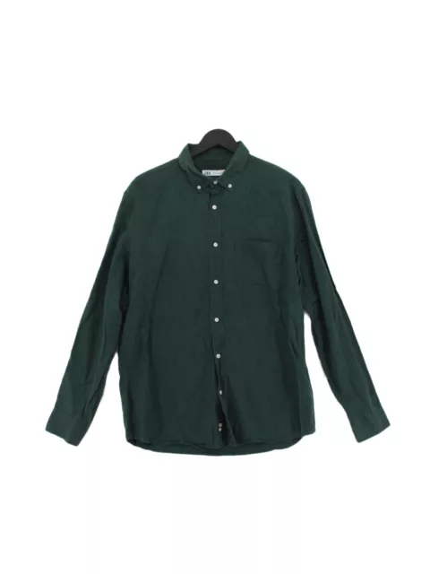 Zara Men's Shirt L Green Linen with Cotton Basic