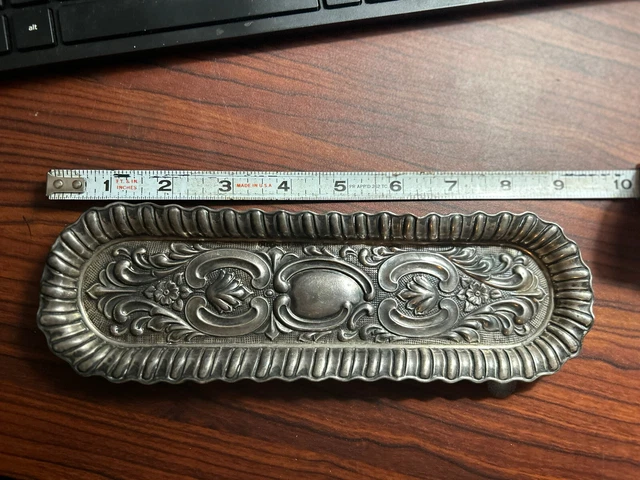 Art Nouveau Ornate 9” X 3” Flower Pattern Sterling Silver Dish Or Cutlery Holder