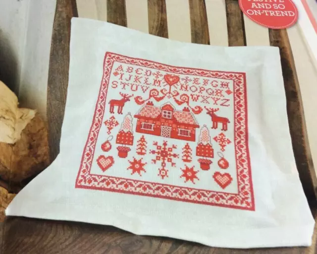 Cross Stitch Chart Scandinavian Style Red & White Christmas Sampler Cushion