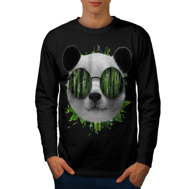 Wellcoda Cute Panda Bear Mens Long Sleeve T-shirt, Cool Graphic Design