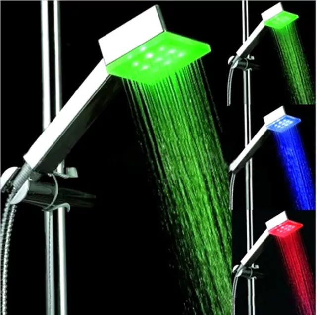 LED Light Hand Held Shower Head Sprayer with Color Changing Temperature Sensor