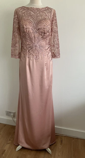 Abito Lungo Ronald Joyce Veni Infantino Rosa UK10 Sposa Madre Maniche con Perline