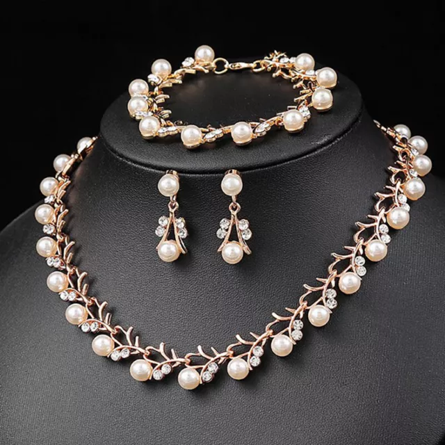 Luxury Bride Pearl Crystal Jewelry Sets Rhinestone Elegant Necklace Earrings Sp