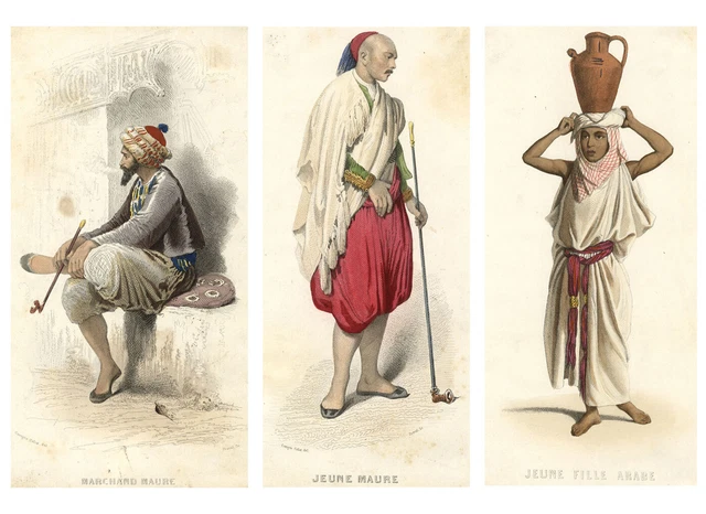 Figurines arabes mauresques - 3 x Prises de gravure originales au milieu du X...