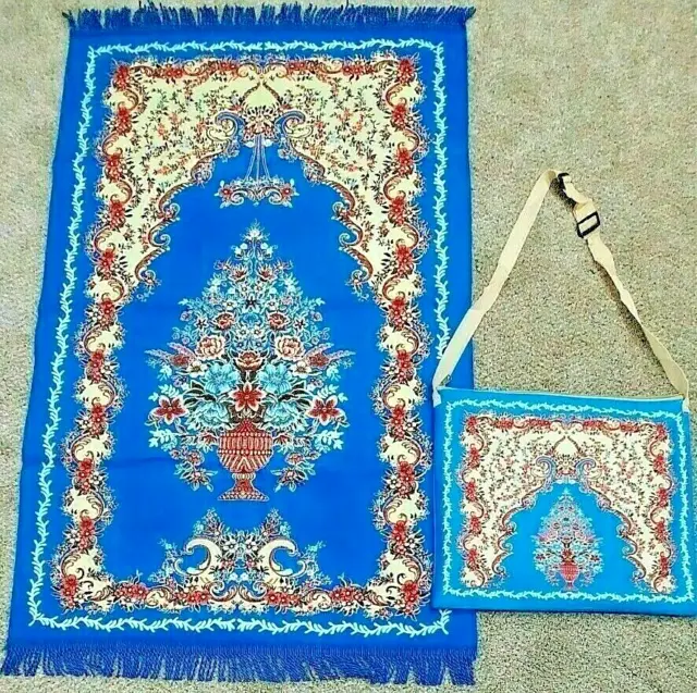 Muslim Prayer Rugs Janamaz Sajida, Salah Mat, Best Islamic Travel Mat -With Bag