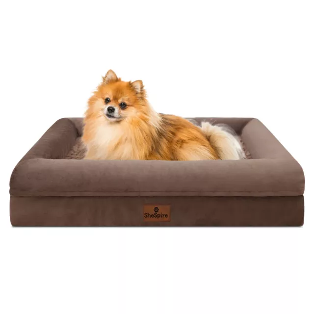 Brown Plush Orthopedic Medium Dog Bed Memory Foam Bolster Pet Sofa with Cover