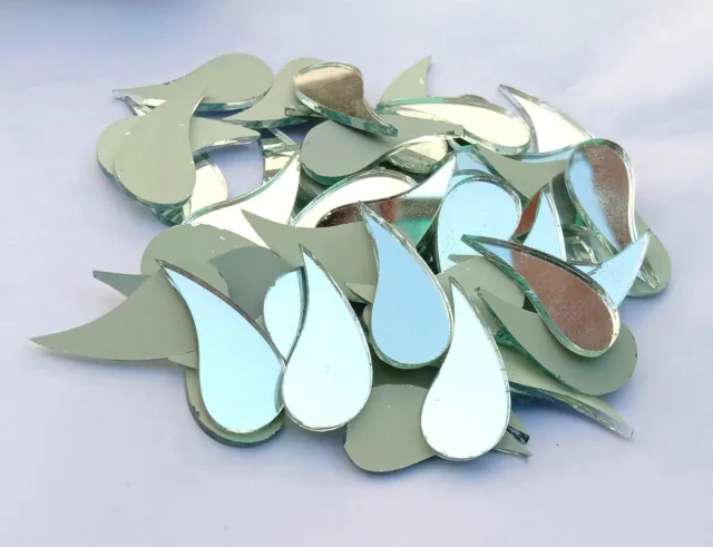 100 Pieces 35 mm Silver Craft Glass Mirror Water Drop Shape Mosaic Tile Art M-52