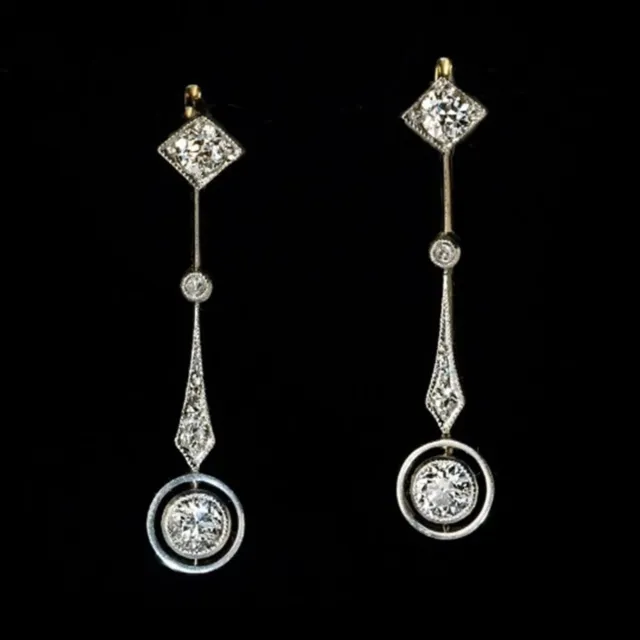 Art Deco Style Lab Created Diamond Dangle & Drop Wedding 925 Silver Earrings